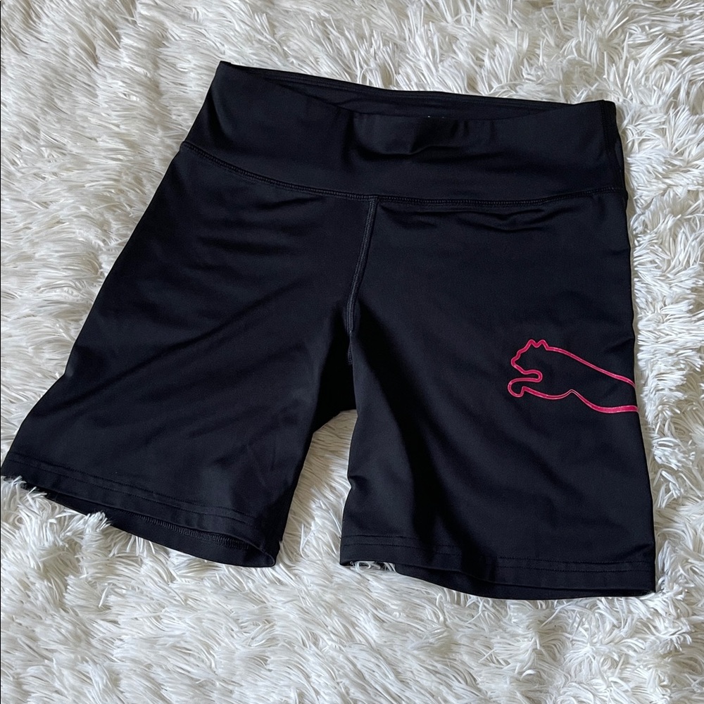Puma Black Bike Shorts with Pink Cat Logo